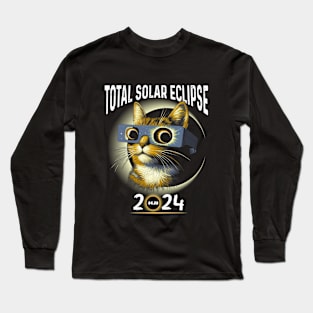 Solar Eclipse 2024 Shirt Total Eclipse April 8th 2024 Cat Long Sleeve T-Shirt